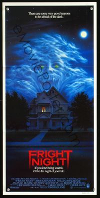 2q159 FRIGHT NIGHT Aust daybill '85 great ghost horror image, a reason to be afraid of the dark!