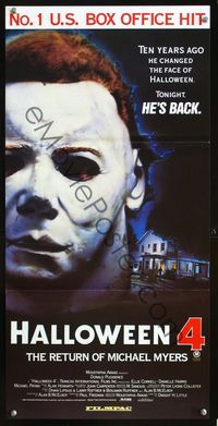 2q164 HALLOWEEN 4 Australian daybill poster '88 The Return of Michael Myers, great close up image!