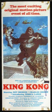 2q181 KING KONG Australian daybill movie poster '76 John Berkey art of BIG Ape on the Twin Towers!