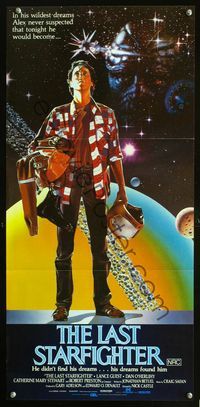 2q183 LAST STARFIGHTER Australian daybill poster '84 Lance Guest, cool sci-fi art by C.D. de Mar!