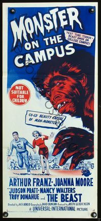 2q192 MONSTER ON THE CAMPUS Australian daybill poster '58 Jack Arnold, cool stone litho horror art!