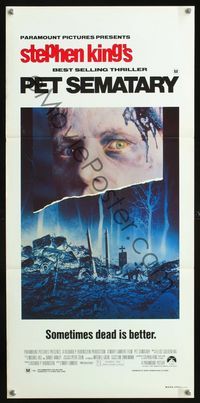 2q205 PET SEMATARY Aust daybill '89 Stephen King's best selling thriller, cool graveyard image!