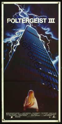 2q210 POLTERGEIST 3 Aust daybill '88 great image of little girl in front of skyscraper in storm!