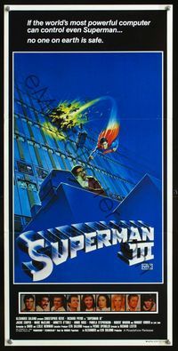2q241 SUPERMAN III Aust daybill '83 different art of Chris Reeve flying to save Richard Pryor!