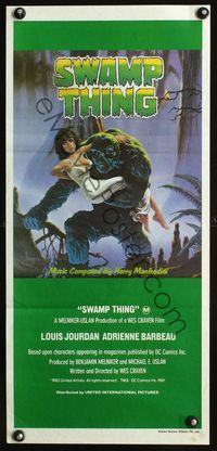 2q243 SWAMP THING Aust daybill '82 Wes Craven, cool Hescox art of him holding Adrienne Barbeau!