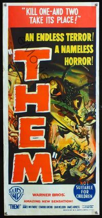 2q249 THEM Aust daybill '54 classic sci-fi, art of horror horde of giant bugs terrorizing people!
