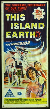 2q251 THIS ISLAND EARTH Aust daybill '55 sci-fi classic, cool stone litho art of a planet gone mad!