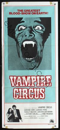2q253 VAMPIRE CIRCUS Australian daybill '72 English Hammer horror, cool screaming monster art!