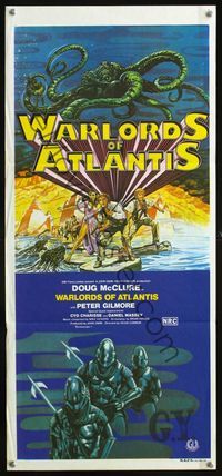 2q255 WARLORDS OF ATLANTIS Australian daybill poster '78 cool completely different sci-fi artwork!