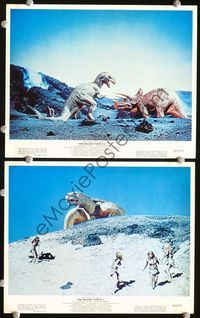 2q288 ONE MILLION YEARS B.C. 2 color 8x10s '66 cool special effects scenes with dinosaurs & people!
