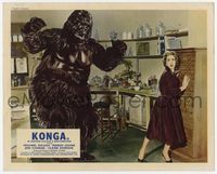 2q268 KONGA English FOH lobby card '61 best image of terrified girl cornered by huge wacky fake ape!