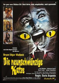 2q070 CAT O' NINE TAILS German poster '71 Il Gatto a Nove Code, Dario Argento sci-fi, best artwork!