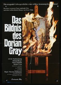 2q076 DORIAN GRAY German movie poster '70 Helmut Berger, different image of his portrait on fire!