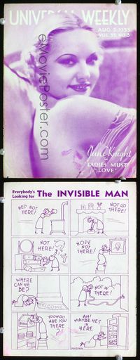 2q014a INVISIBLE MAN Universal Weekly trade ad '33 cover only, comic strip ad in advance of movie!