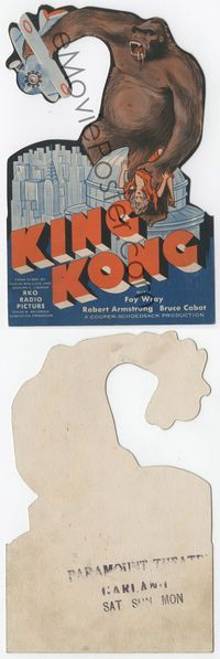 2q003 KING KONG die-cut movie door hanger '33 completely different art, holding girl & plane!