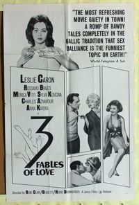 2r027 3 FABLES OF LOVE 1sh '62 Les Quatre verites, sexy Leslie Caron, Rossano Brazzi, Monica Vitti