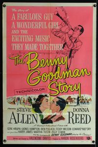 2r096 BENNY GOODMAN STORY 1sh '56 Steve Allen as Goodman, Donna Reed, Gene Krupa, Reynold Brown art