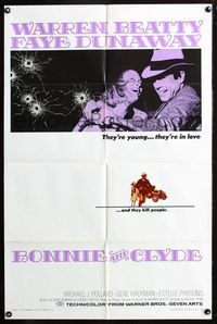 2r111 BONNIE & CLYDE one-sheet movie poster '67 classic crime duo Warren Beatty & Faye Dunaway!