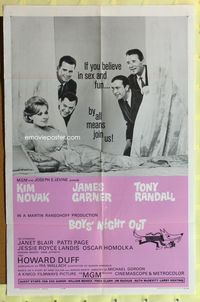2r113 BOYS' NIGHT OUT one-sheet movie poster '62 James Garner, Tony Randall, sexy Kim Novak!