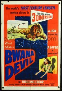 2r125 BWANA DEVIL one-sheet movie poster '53 a lion in your lap, a lover in your arms!