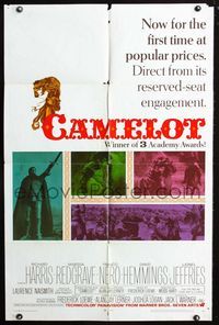 2r129 CAMELOT AA style one-sheet '68 Richard Harris as King Arthur, Vanessa Redgrave as Guenevere!