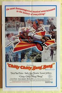 2r144 CHITTY CHITTY BANG BANG style B one-sheet '69 Dick Van Dyke, Sally Ann Howes, flying car!