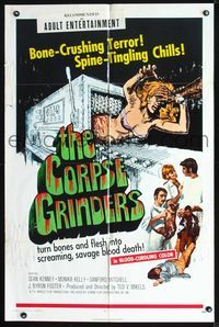 2r166 CORPSE GRINDERS one-sheet '71 Ted V. Mikels, most gruesome bone-crushing horror artwork!