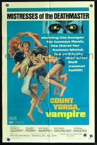 2r169 COUNT YORGA VAMPIRE one-sheet '70 AIP, artwork of the mistresses of the deathmaster feeding!