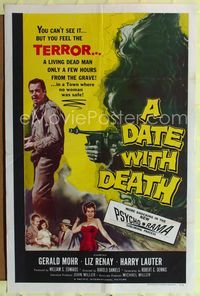 2r191 DATE WITH DEATH one-sheet movie poster '59 Gerald Mohr, shocking PsychoRama!