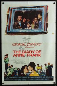 2r207 DIARY OF ANNE FRANK 1sheet '59 Millie Perkins as Jewish girl in hiding in World War II!