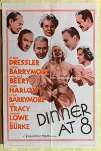 2r210 DINNER AT 8 one-sheet movie poster R62 Jean Harlow, John Barrymore, Lionel Barrymore