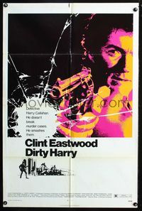 2r213 DIRTY HARRY one-sheet '71 great image of Clint Eastwood as Harry, Don Siegel crime classic!