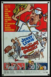 2r216 DISORDERLY ORDERLY one-sheet movie poster '65 artwork of wackiest hospital nurse Jerry Lewis!
