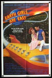 2r233 EARTH GIRLS ARE EASY 1sh '89 great image of Geena Davis & alien Jeff Goldblum on space ship!