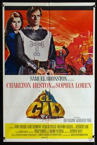 2r238 EL CID style B one-sheet poster '61 art of Charlton Heston in armor with sexy Sophia Loren!