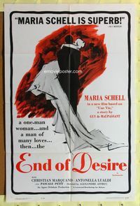2r245 END OF DESIRE one-sheet movie poster '58 Une vie, Maria Schell, Christian Marquand