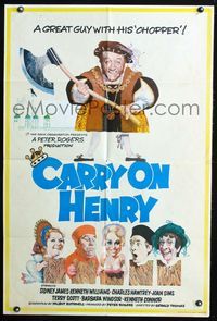 2r132 CARRY ON HENRY English one-sheet  '71 Sidney James, Kenneth Williams, wacky execution art!