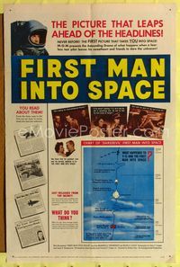 2r267 FIRST MAN INTO SPACE one-sheet '59 most dangerous & daring mission of all time, cool chart!