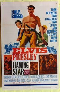 2r269 FLAMING STAR one-sheet '60 Elvis Presley playing guitar & close up with rifle, Barbara Eden