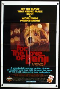 2r280 FOR THE LOVE OF BENJI one-sheet movie poster R78 great image of loveable dog!