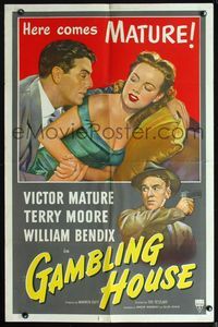 2r297 GAMBLING HOUSE 1sheet '51 art of Victor Mature lusting after Terry Moore, plus William Bendix!