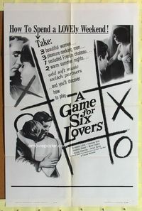 2r298 GAME FOR 6 LOVERS one-sheet poster '62 Bernadette Lafont, Francoise Brion, romantic images!