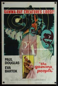 2r299 GAMMA PEOPLE one-sheet '56 G-gun paralyzes nation, great image of hypnotized Gamma people!