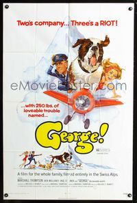 2r300 GEORGE one-sheet movie poster '72 wacky art of giant St. Bernard dog flying airplane!