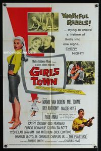 2r310 GIRLS TOWN one-sheet movie poster '59 sexy bad youthful rebel Mamie Van Doren, Mel Torme
