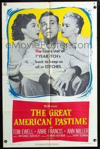 2r322 GREAT AMERICAN PASTIME 1sheet '56 baseball, Tom Ewell between sexy Anne Francis & Ann Miller!
