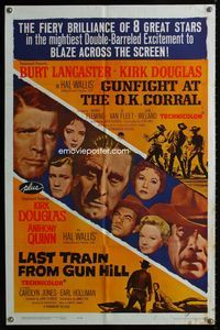 2r328 GUNFIGHT AT THE OK CORRAL/LAST TRAIN FROM GUN HILL one-sheet '63 Double-Barreled Excitement!