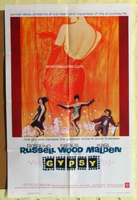 2r331 GYPSY one-sheet movie poster '62 wonderful image of sexy Rosalind Russell & Natalie Wood!