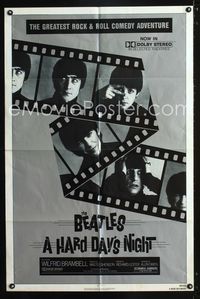 2r344 HARD DAY'S NIGHT one-sheet R82 great image of The Beatles on film strip, rock & roll classic!