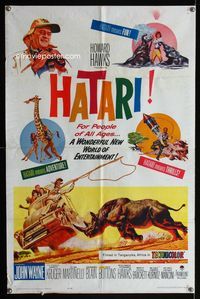 2r350 HATARI one-sheet movie poster '62 John Wayne, Howard Hawks, great artwork images of Africa!